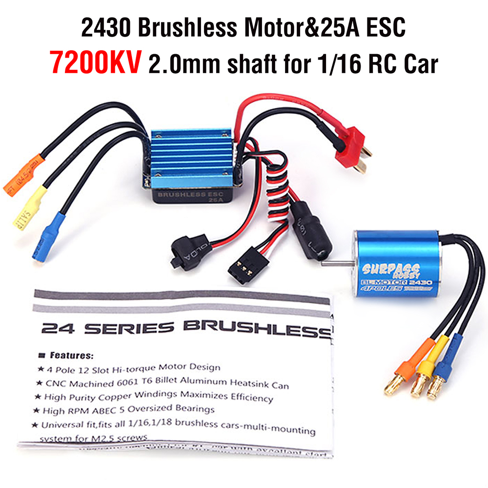 Surpass Hobby 2430 8200KV 7200KV 5800KV Motor y 25A ESC sin escobillas para 1/18 1/16 HSP Redcat Traxxas HPI Tamiya RC Car: Blanco