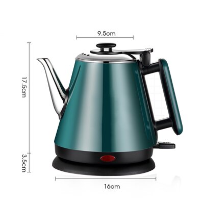 1l vattenkokare lång pip mun automatisk avstängning resa mini rostfritt stål vattenpanna tekanna värmare kopp eu us uk: Grön