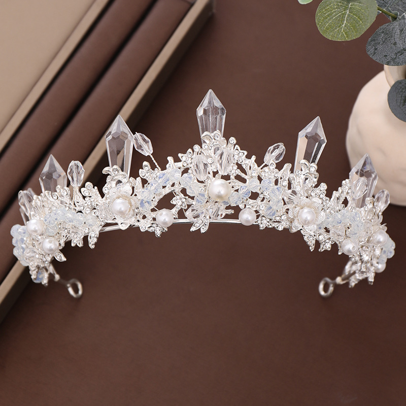 Brude pannebånd gull/sølv krystaller bryllupskroner og tiaraer rhinestones perler brudehår tiara  sq443: Sølv