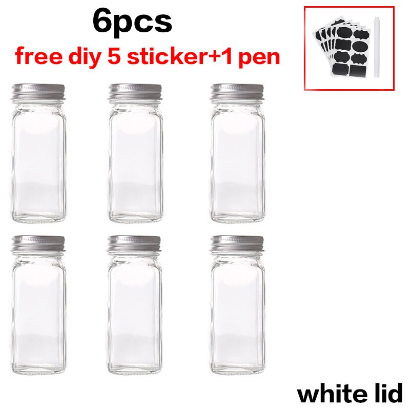 8pcs Lid Condiment Pot Seasoning Bottle Glass Kitchen Supplies And Materials Saltcellar Canister Set DIY Sticker Glass Spice Jar: 6pcs A