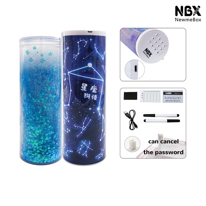 Pencil Case Kawaii Translucent Quicksand NBX Solar Calculator Pencil Box Estojo Escolar School Supplies Password Estuche Escolar: M