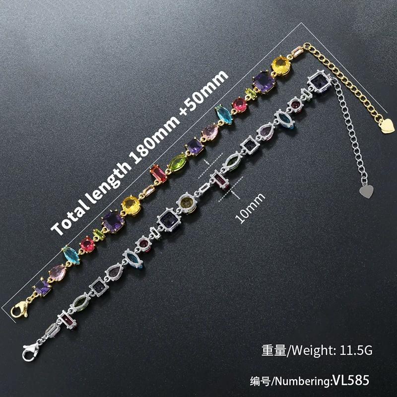 ZHUKOU 18K Golden Plated Colourful Crystals Collarbone Necklace Ladies Beaded Bracelet Ladies Jewellery:VL585 VL586