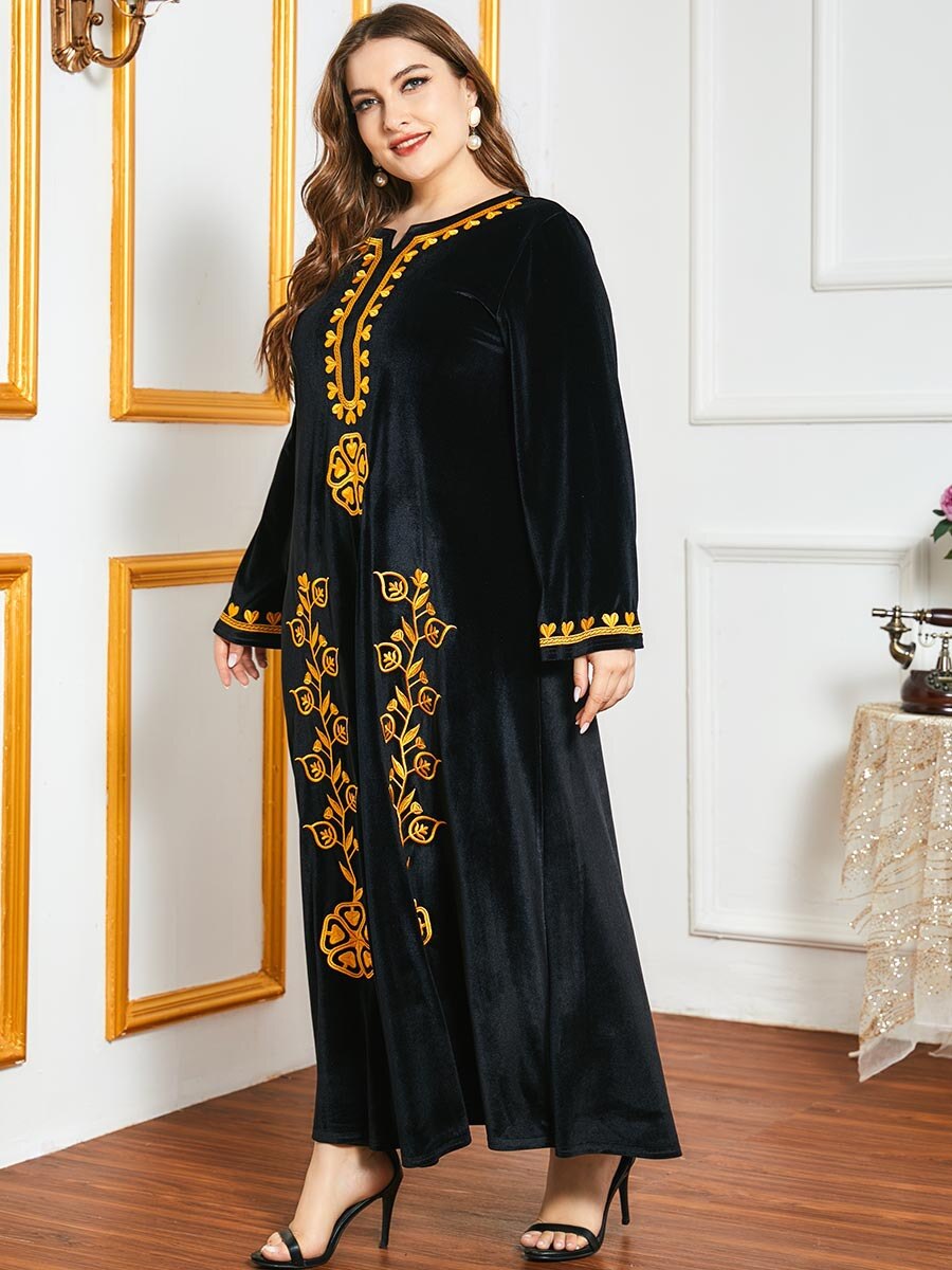 plus rozmiar Abaya dubaj tureckie sukienki damskie zimowe z długim rękawem rękojeść aksamitna ciepła sukienka maxi luźne sukienki typu przewymiarowany