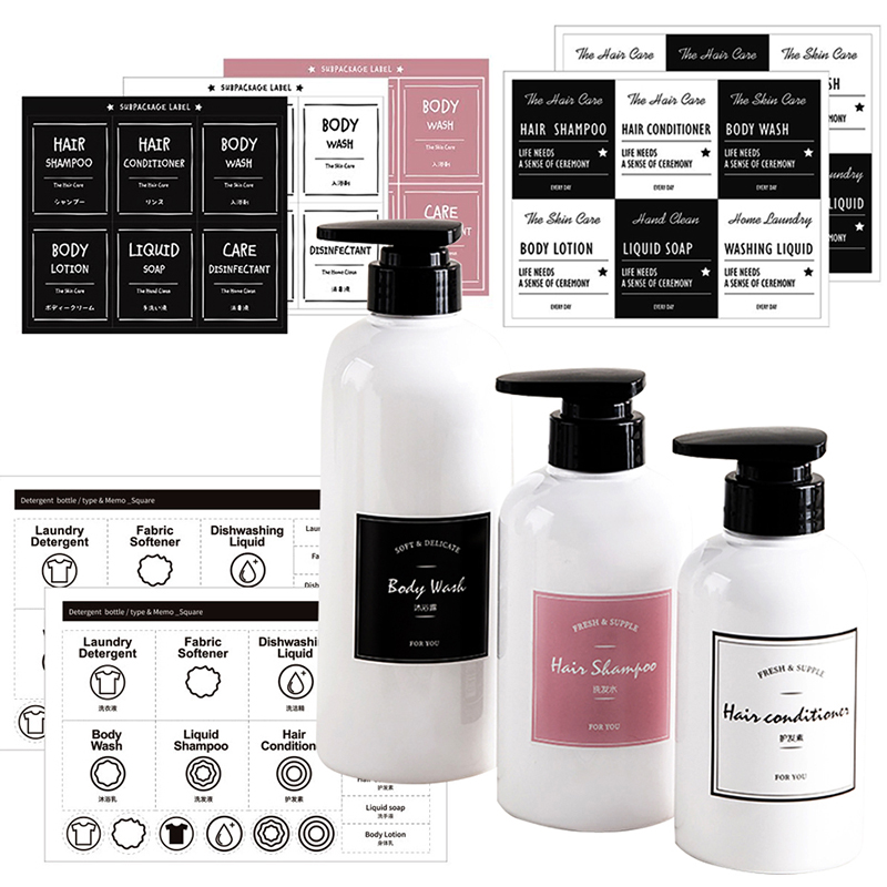 Nordic Zeep Fles Label Sticker Set Badkamer Shampoo Lotion Dispenser Labels Waterdichte Zelfklevende Identificatie Sticker