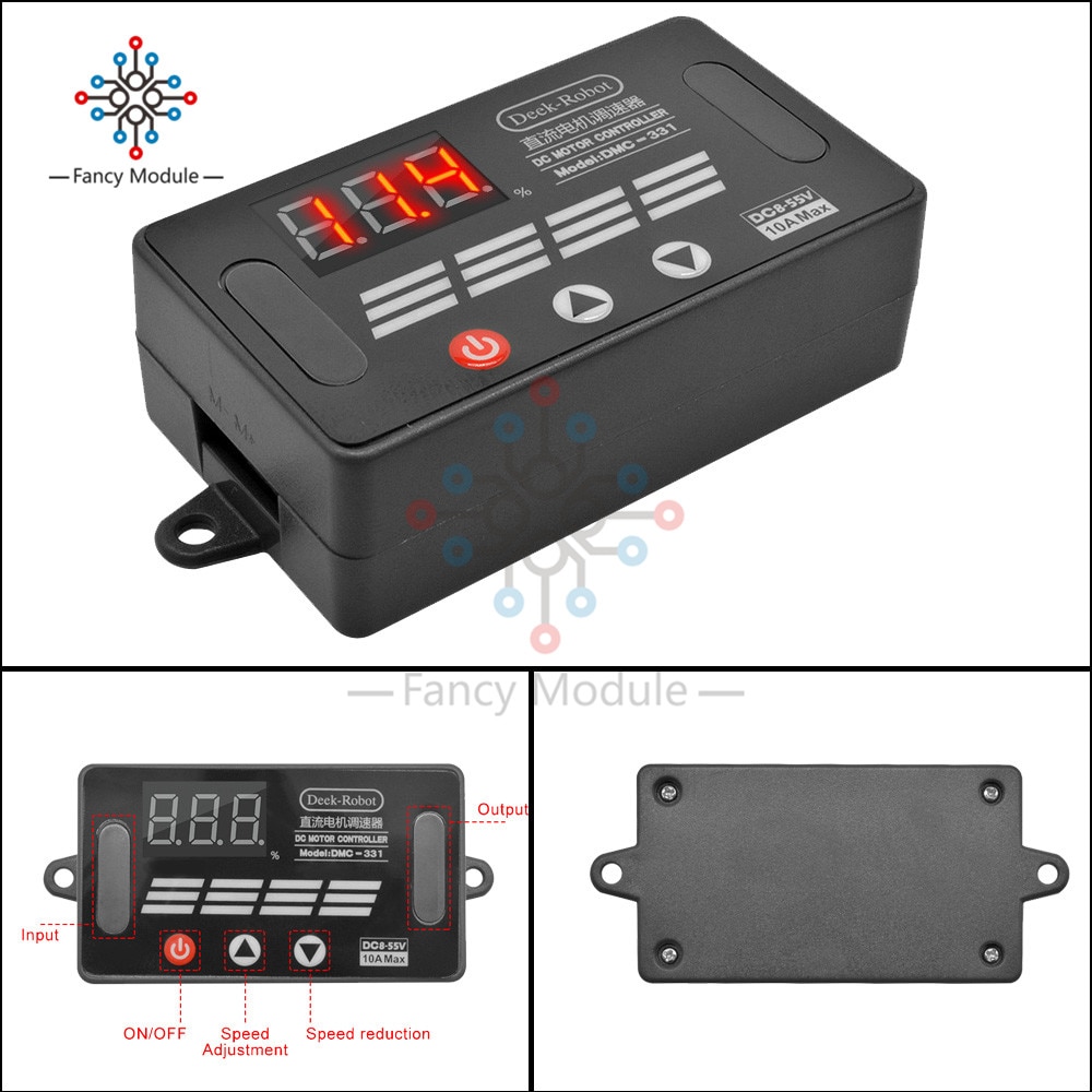 DC 8-12 V 24V 36V 55V 10A PMW DC Motor Controller DMC-331High Power Motor Speed controller Switch LED Digitale Display met Case