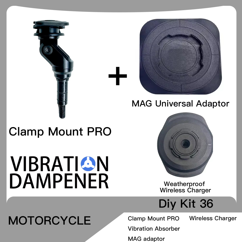 Motorcycle Handlebar Clamp Stem Fork Mount PRO Holder Phone Mount Vibration Dampener MAG Universal Adaptors Wireless Charger