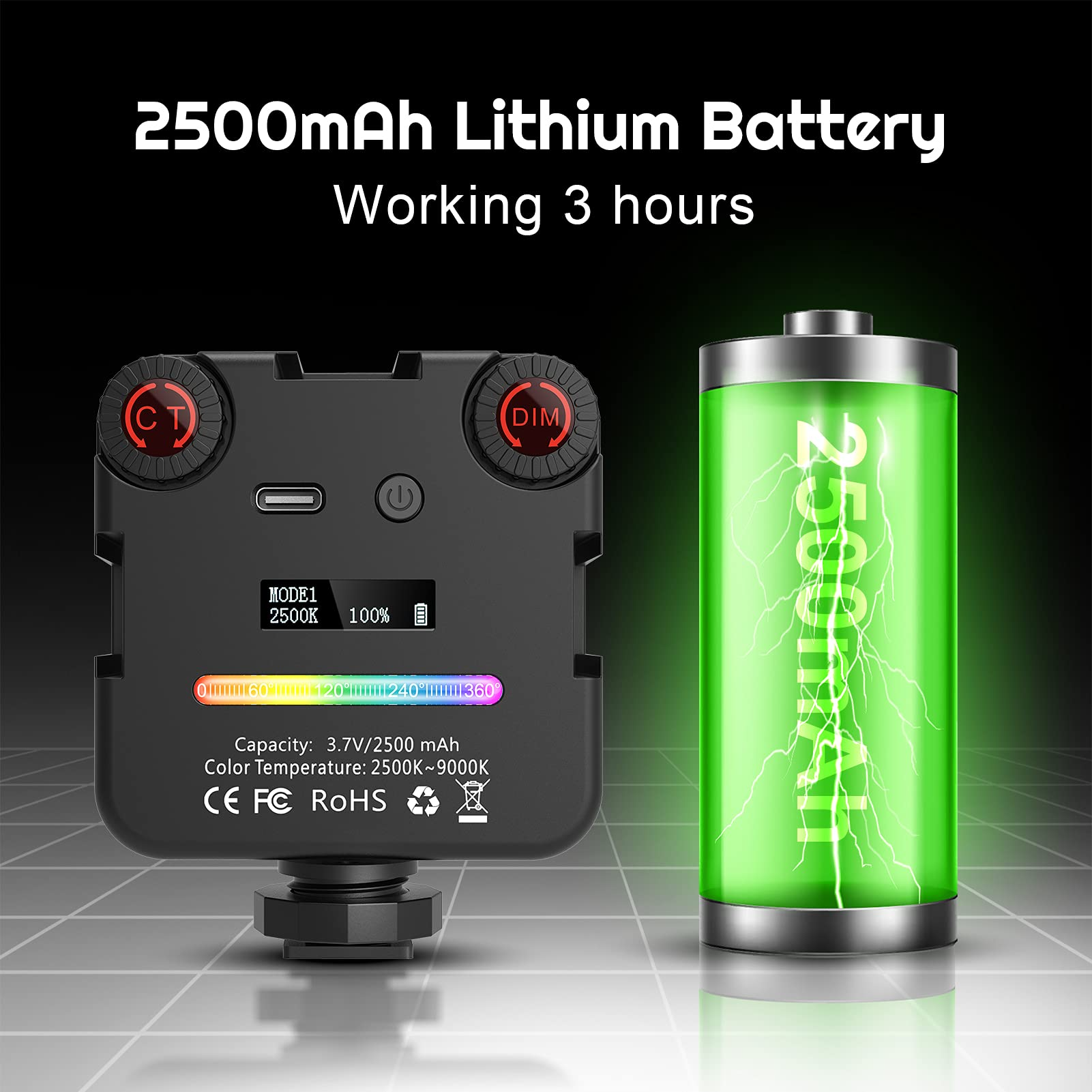 64RGB Mini Led Camera Licht 2500Mah Oplaadbare Led Panel Lamp Foto Video Verlichting Video Lichten Vlog Vullen Licht Live