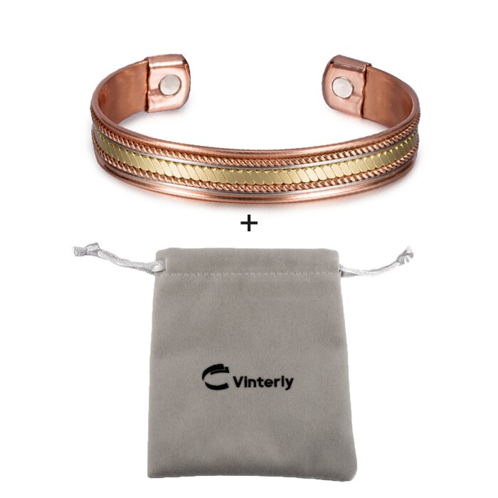 Vinterly Twisted Puur Koperen Magnetische Armbanden Voordelen Verstelbare Open Manchet Sieraden Voor Vrouwen Mannen 12Mm Hoge Magneet Resizeable: Gerhodineerd