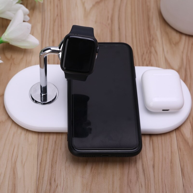 10W Wireless Charger 3-in-1 5 Coils QI Wireless Fast Charging Pad Simultaneously Charge for Phone Smart Watch Earbud