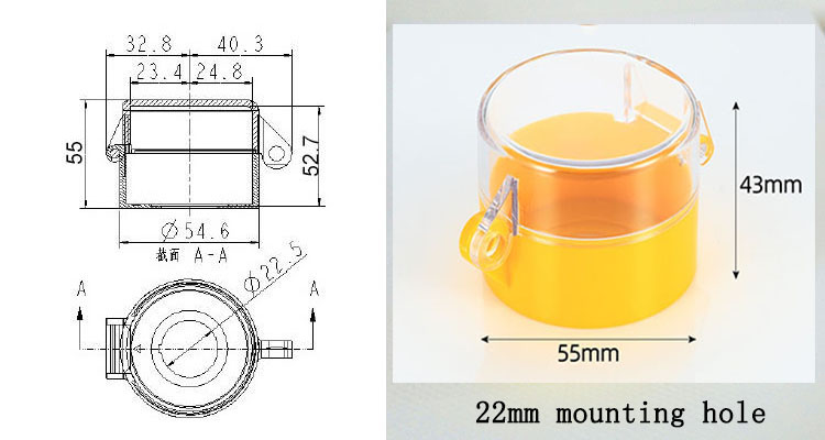 22mm Emergency Stop Push Button Switch Protection Guard Cover Transparent Button Switch Protector Box: Yellow