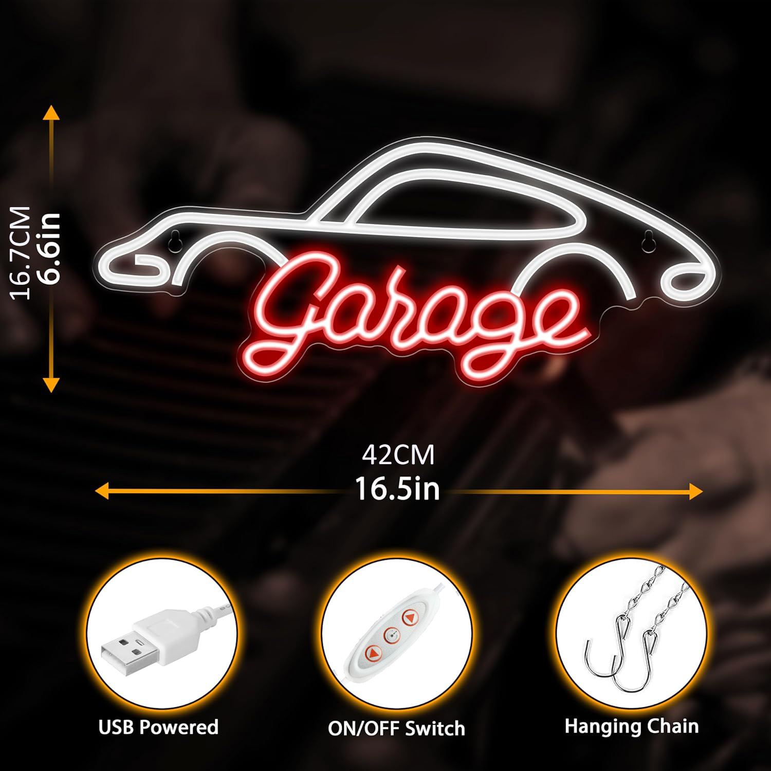 1 neon sign for garage, LED garage sign for garage decoration, car repair, men's cave, and the best for car enthusiasts