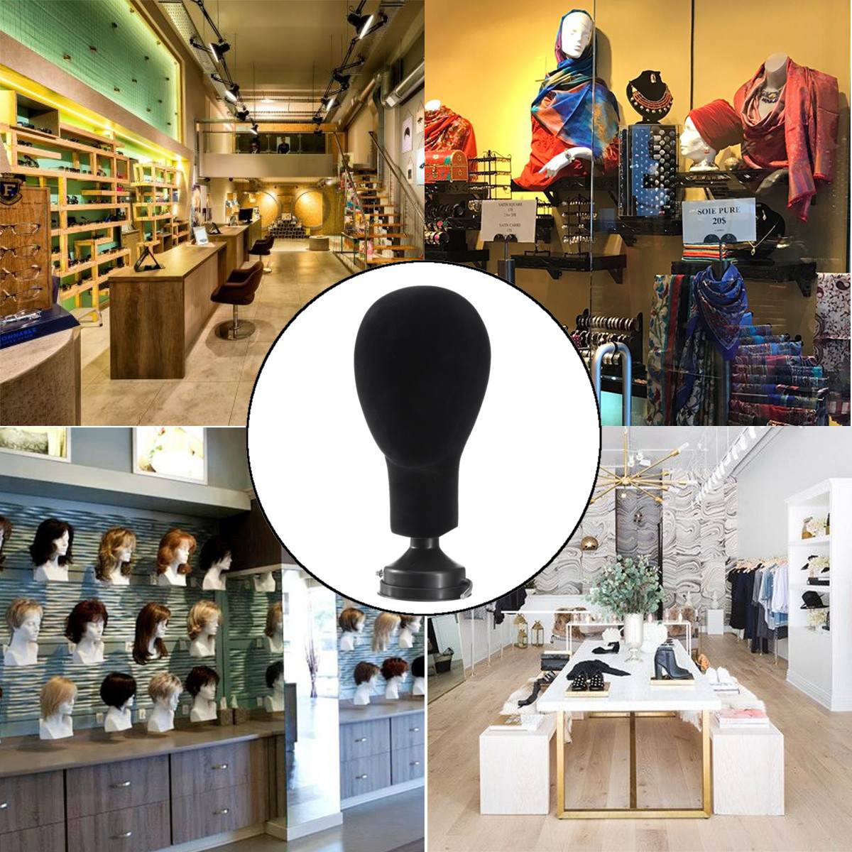 Male Polystyrene Foam Mannequin Silicone Manikin Head Model Dummy Wigs Glasses Cap Display Hat Display Holder Stand Black