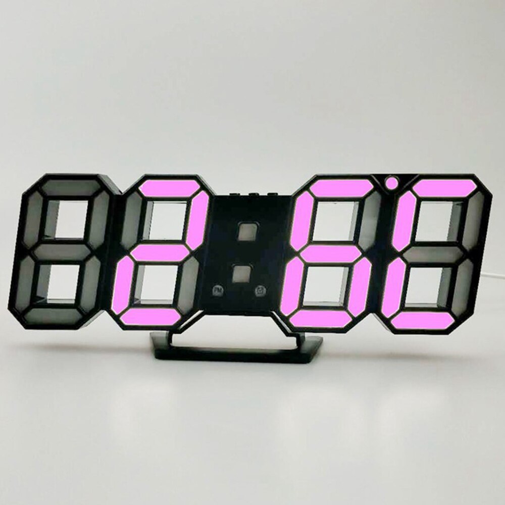 Digitale 3D Led Wekker Elektronische Bureau Tafel Klokken Met Grote Temperatuur Voor Thuis Woonkamer Decor Muur Opknoping Klok: BlackPink