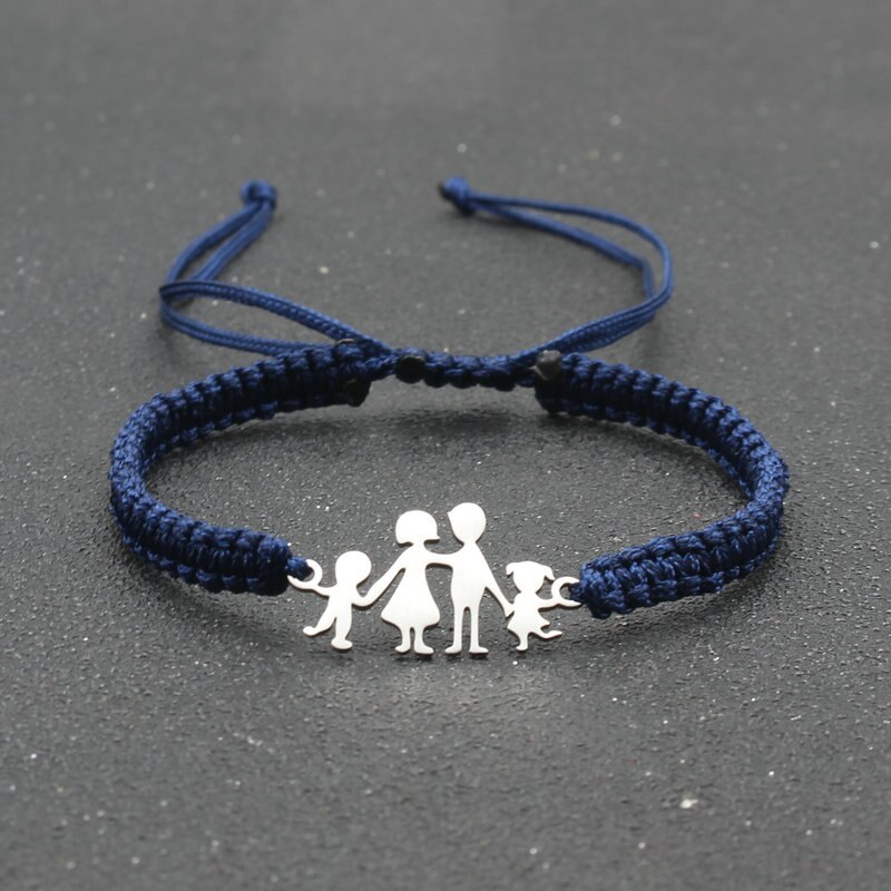 Lucky czerwony sznurek bransoletki dla rodziny tata mama córka syn pleciony ze stali nierdzewnej regulowany urok bransoletka kobiety mężczyźni biżuteria: Navy