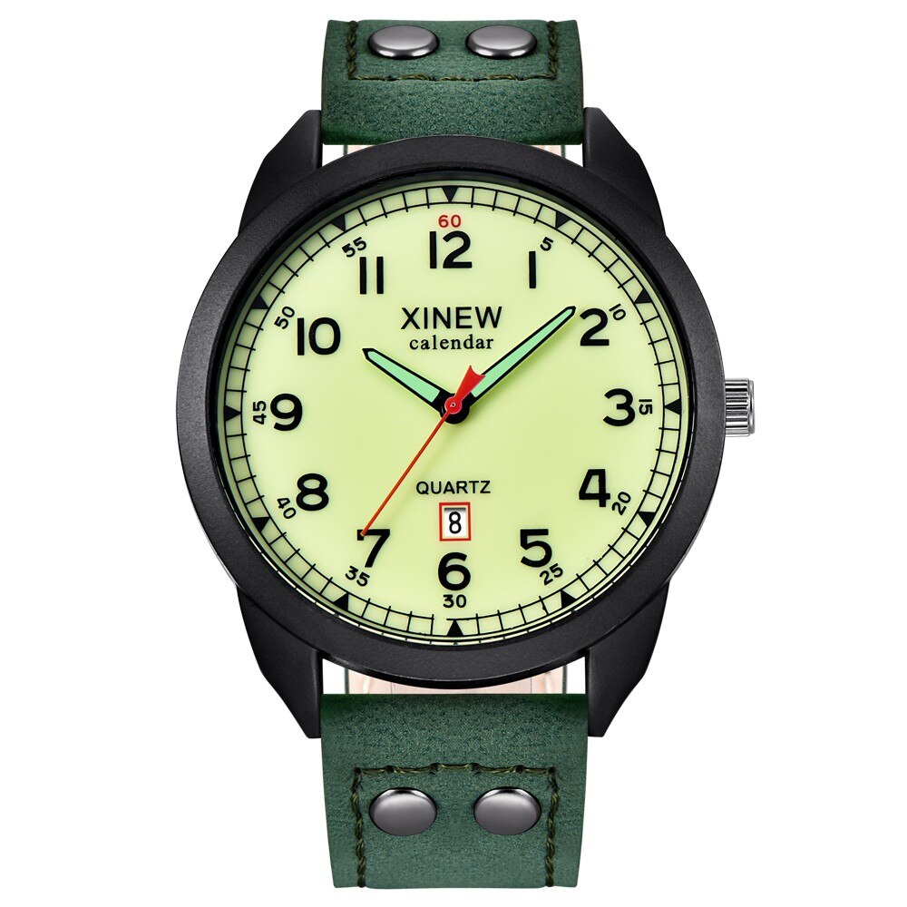 Xinew Men Watch Leather Strap Band Date Quartz Wrist Watch Round Dial For Men Roman Men's Watches Outdoor Clock: R