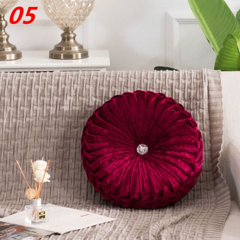 European Style Throw Pillow Luxury Velvet Cushion Pleated Fabric Handmade Round Wheel Pumpkin Seat Cushions: 05