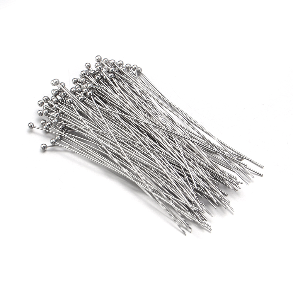 100/200 Uds. Alfileres de cabeza de bola de latón, alfileres de cabeza de bola chapados en oro para fabricación de joyas, alfileres de cuentas, suministros para hacer joyería DIY: 25 mm / Plata