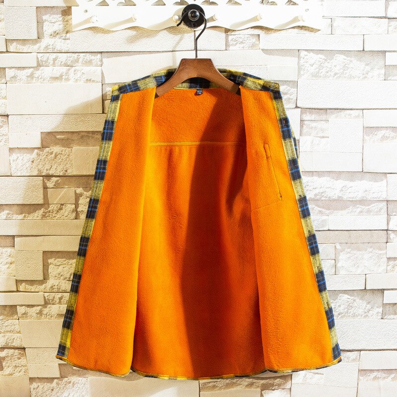 Men Clothes Men's Warm Shirt Plus Velvet Thick Youth Plaid Winter Undershirt Long Sleeve Youth Shirt