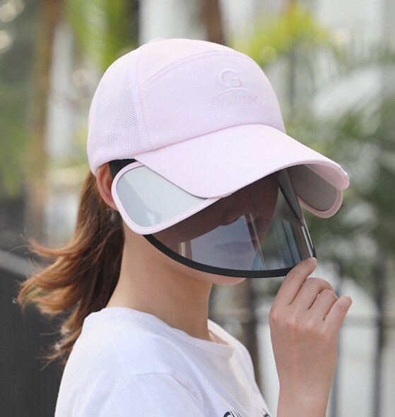 Sun Visors for Women Men Face Cover Protection Sun Shield Visor Hats Adjustable Long Visor Brim Face Shield Anti-Droplet Unisex: Pink Black