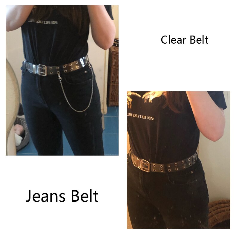 Zwei Reihe PVC Klar Gürtel Für Frauen Stift Schnalle Weiblichen Weiß Taille Hosen transparent Gürtel Damen Jeans Tülle Gürtel 154