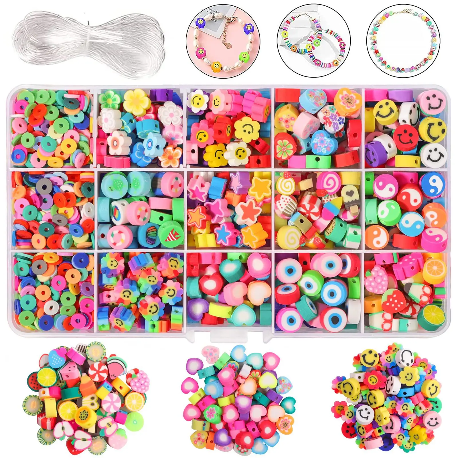 Juego de cuentas de arcilla polimérica, Kit de cuentas de perlas de imitación con letras, caja de de cuentas de cerámica blanda simple para manualidades, suministros para hacer joyería
