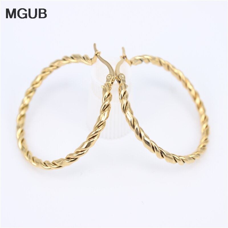 Big Smooth Circle Hoop Earrings for Women 40-45mm Stainless Steel Round Statement Earrings Party Girl Jewelry LH799