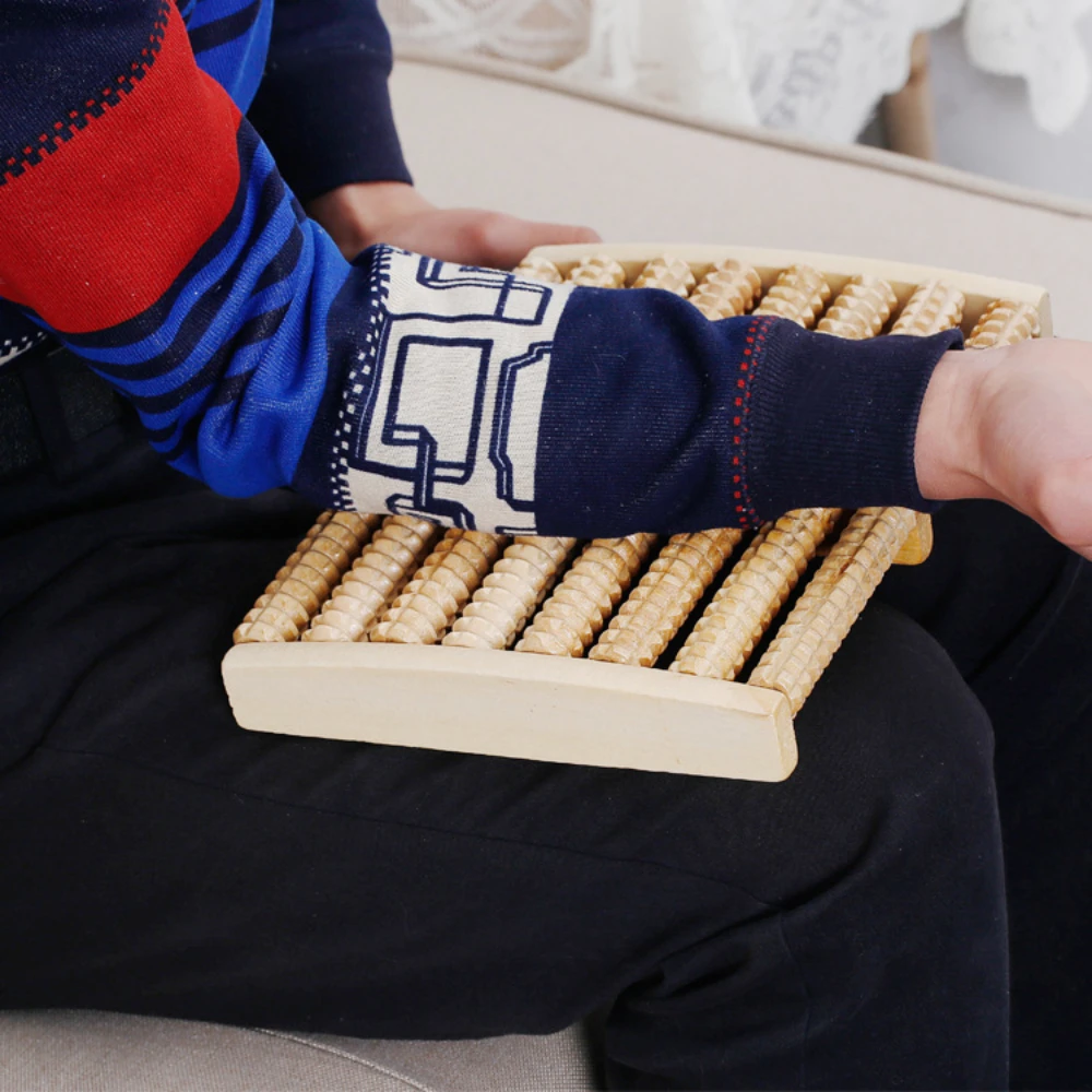 Masajeador de pies de madera de 6 filas, rodillo Shiatsu para aliviar el dolor y el estrés, rodillo masajeador para el cuidado de los pies, terapia de salud, herramienta de masaje relajante