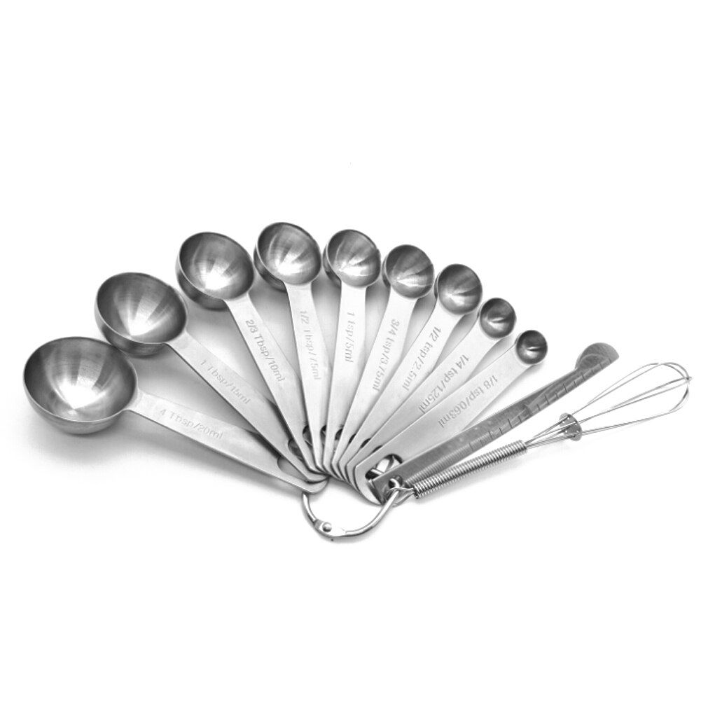 11PCS Measuring Spoons Set Stainless Steel Measuring Spoons with Leveler and Whisk Kitchen Tools for Cooking Baking