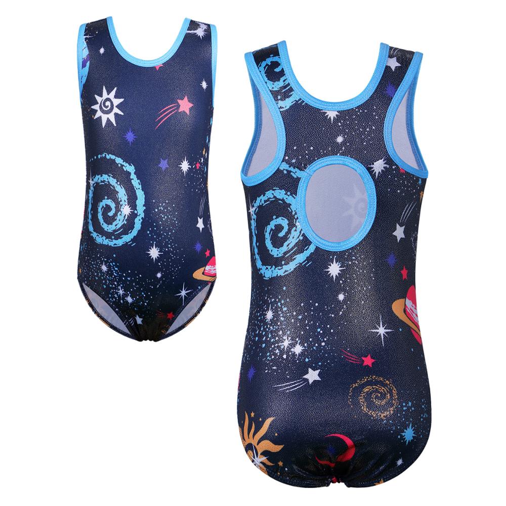 BAOHULU 3-12Y Girls Snowflake Gymnastics Leotards Jumpsuit Kids Tank Athlete Gymnast Bodysuit Gymnastic Skating Costume: B257 dark blue / 12A