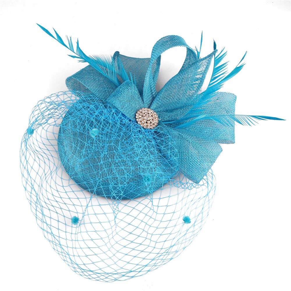 Sinamay Chic cheveux maille accessoires de mariage Fascinator mariée voiles chapeau bandeau femmes dames Occasion casque Net points: turquoise