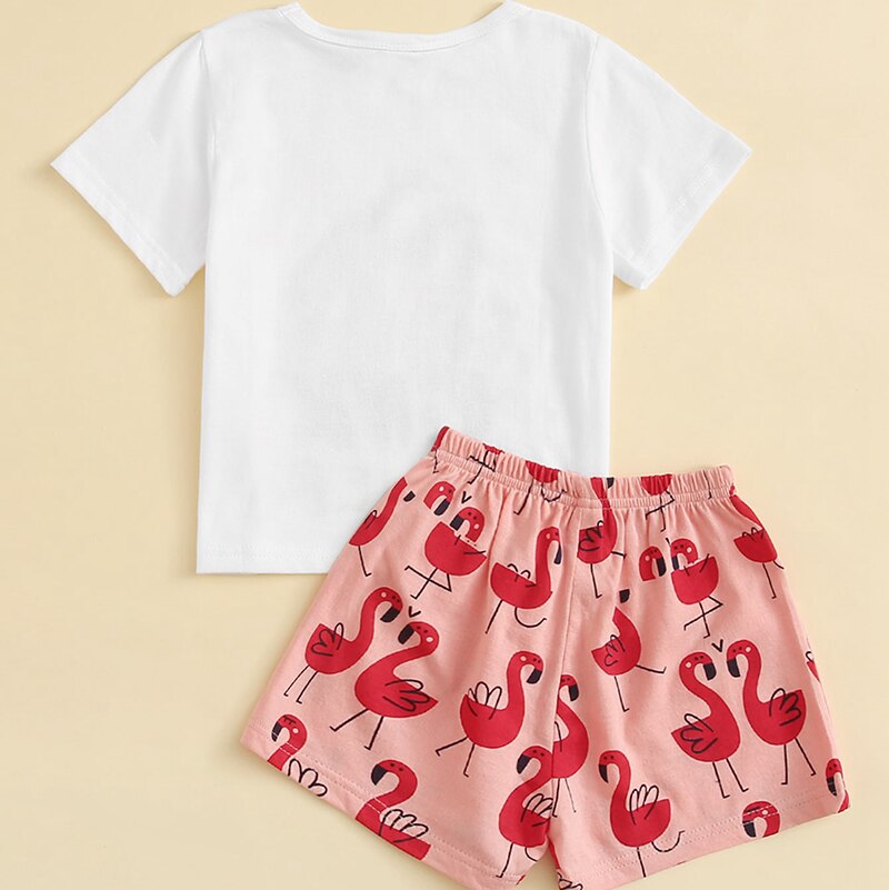 Meisjes Roze Homewear Pak Katoenen T-shirt Tops + Bloemen Gedrukt Shorts Pyjama Sets 2-9 Jaar