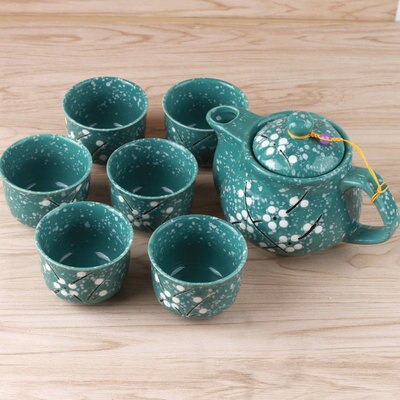 Japanese Cherry Blossom Teapots Set 1 Pot 6 Cups Ceramic Drinkware Tea Pot Home Office Tea Set Kettle: 3