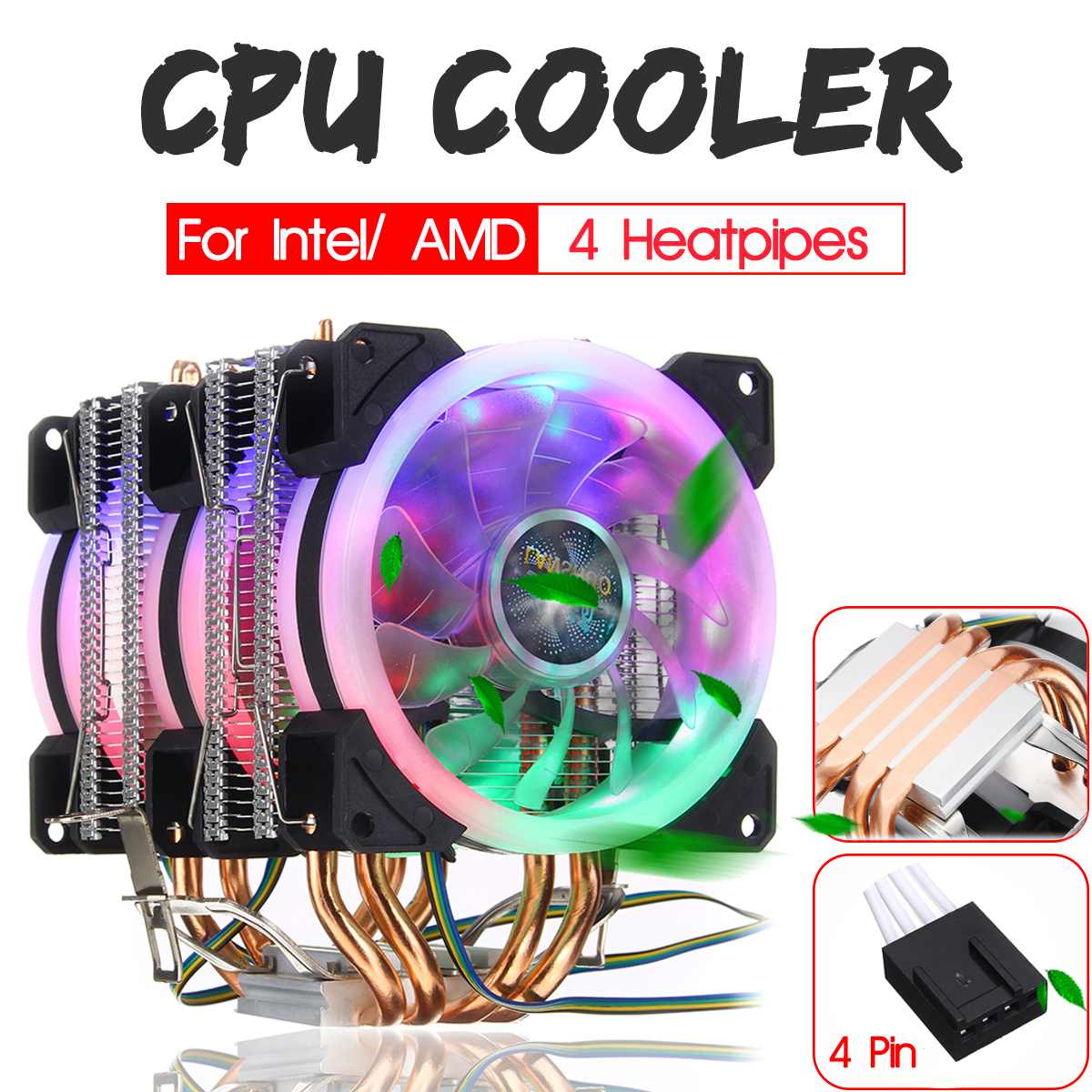 CPU Cooler Fan Heatsink 2/4/6 Copper Heatpipe 3/4Pin RGB Fan Cooler For Intel 775/1150/1151/1155/1156/1366 and AMD All Platforms