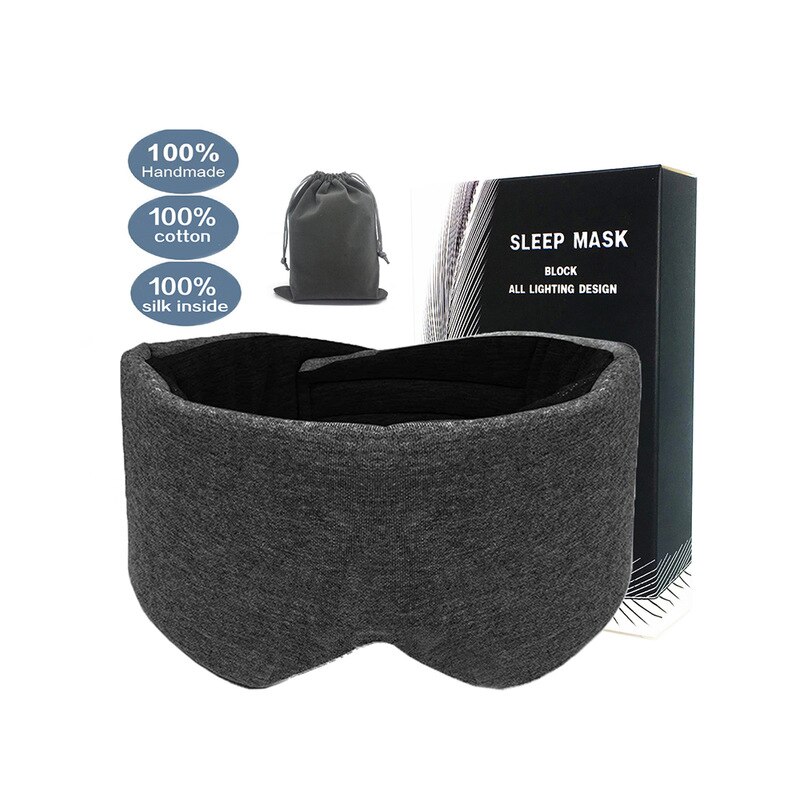 100% Katoen Zijde 3D Slaapmasker Blindfold Eye Cover Eye Patch Vrouwen Mannen Zachte Draagbare Blindfold Travel Eyepatch Slapen Eye masker: Black