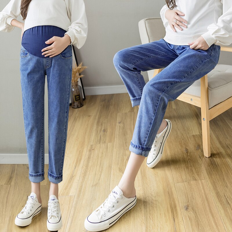Pantalon en jean élastique pour femme enceinte, ample, baggy, pour loisirs, automne