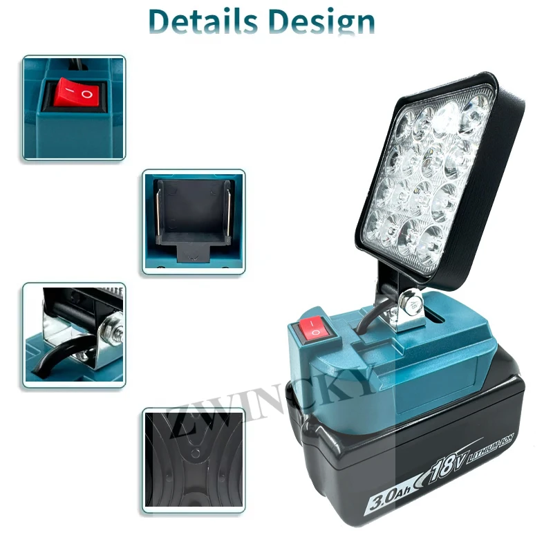 Lampe de travail LED lampe de poche 3 pouces pour Makita 18V Li-ion batterie Portable lampe d'inondation de secours lampe de Camping HongSong FoGo Lomvum