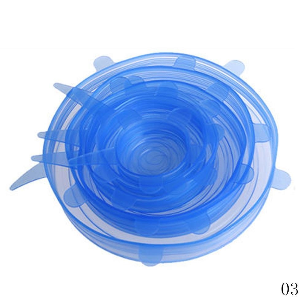 6 Stks/set Herbruikbare Siliconen Wrap Voedsel Verse Houden Wrap Kitchen Tools Siliconen Voedsel Wrap Seal Deksel Deksel Stretch Gereedschap: Blauw