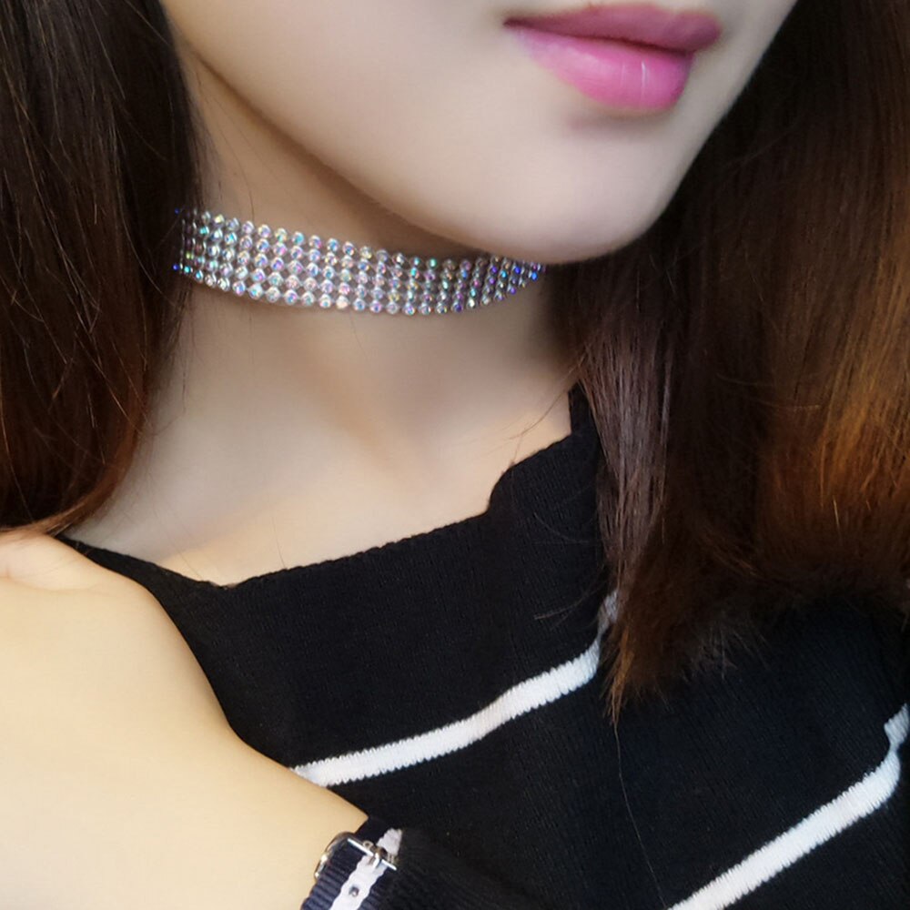 Crystal Rhinestone Choker Necklace Women Wedding Accessories Silver Color Chain Punk Gothic Choker Jewelry Collier Femme