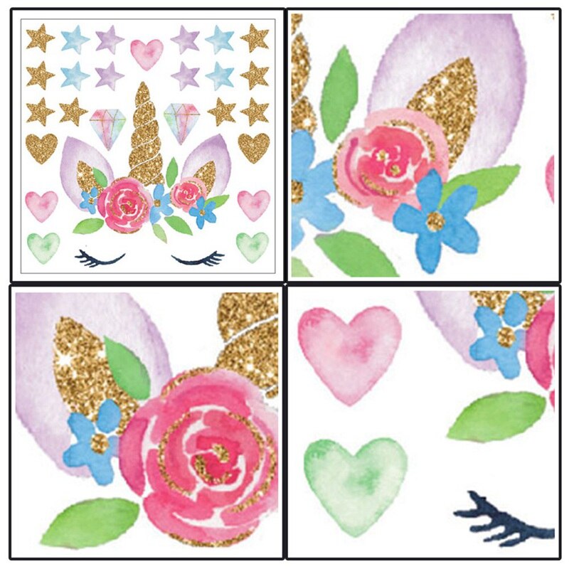 Kleurrijke bloemen dieren eenhoorn hoofd cartoon muursticker sticker kinderkamer muurdecoratie huisdecoratie