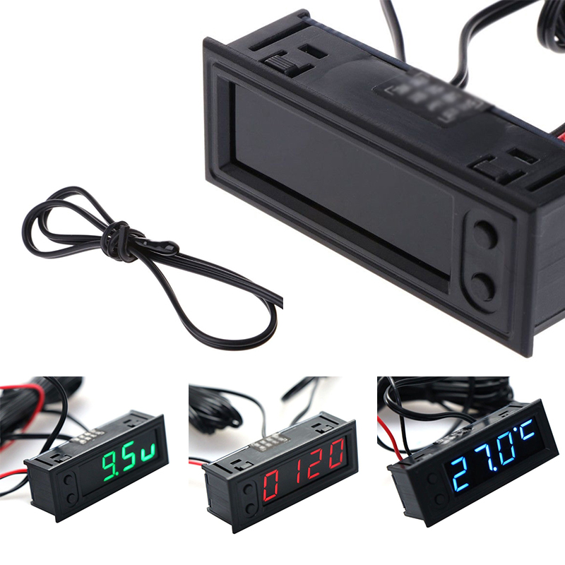 Digitale Thermometer Multifunctionele Klok Auto Temperatuur Battery Monitor Voltmeter Dc 12V Thermostaat Meetinstrumenten
