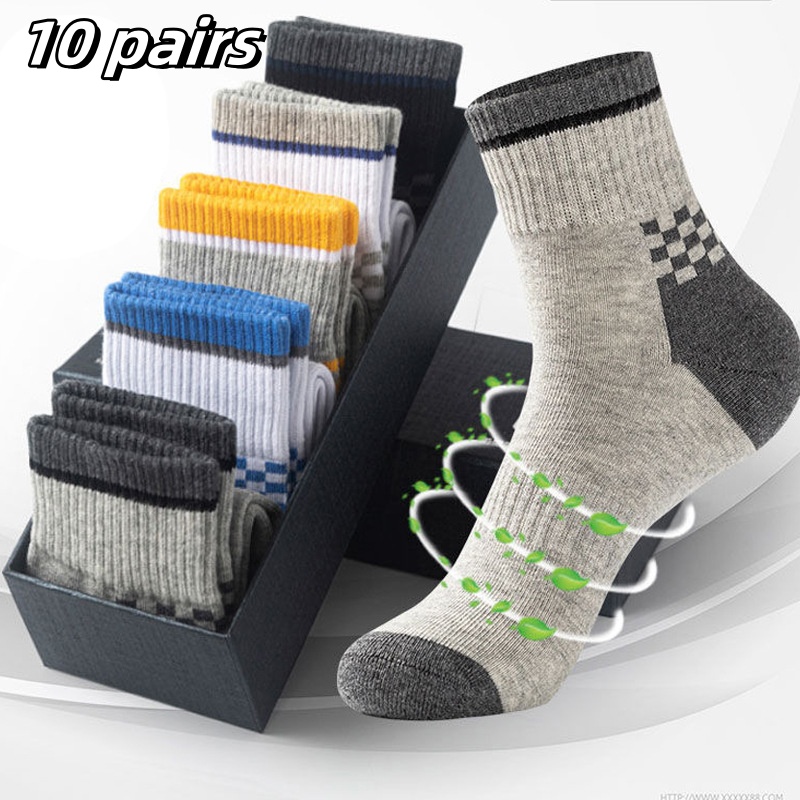 10 pares de medias deportivas de algodón transpirables para hombre, calcetines de fibra de bambú para otoño e invierno, desodorante con absorción de sudor, calcetines de negocios: Gris oscuro
