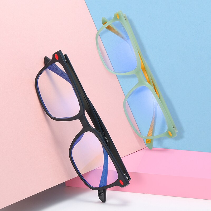 Tr90 Children Kids Boy Girl Blue Light Blocking Rivet Glasses Square Acetate Clear Lens UV400 Computer Gaming Eyeglasses Frame
