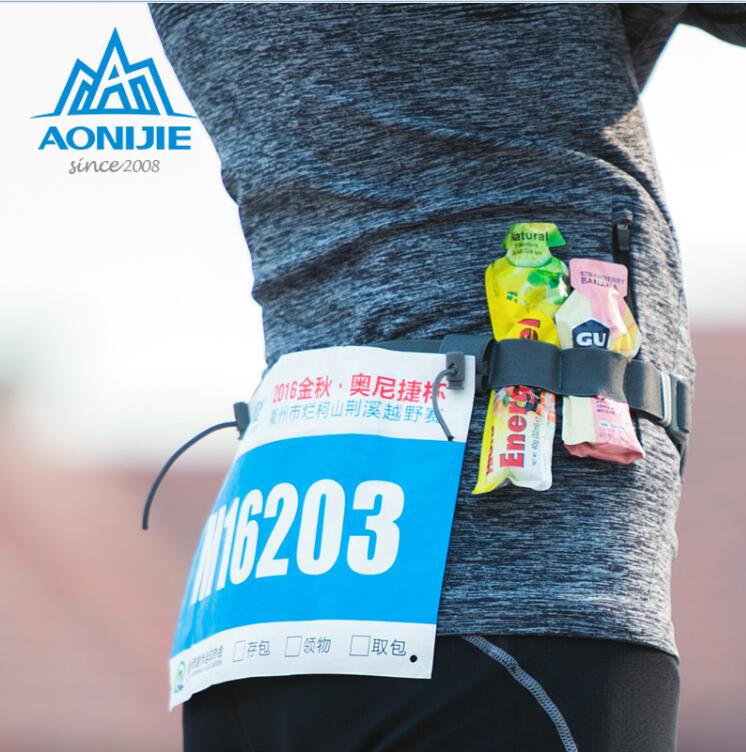 Aonijie mænd kvinder unisex triathlon marathon race bælte med gel holder kører elastisk reflekterende fleksibelt antal lærred bælte