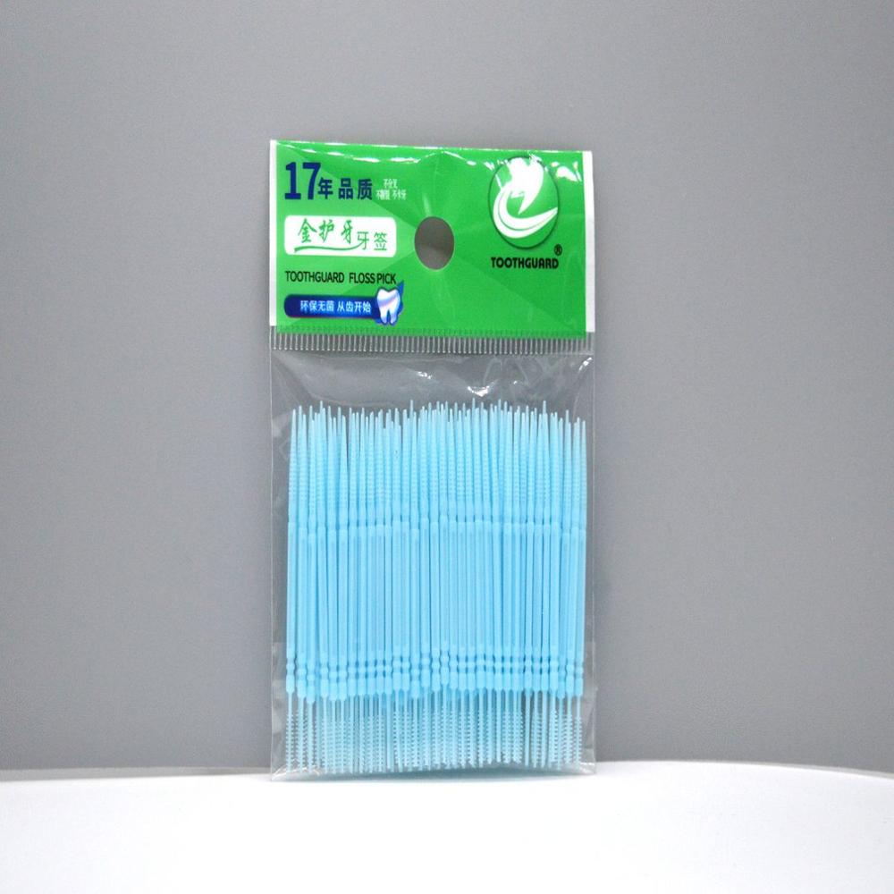 200PCS Disposable Double Head Plastic Tooth Floss Hygiene Dental Floss Interdental Toothpick Healthy for Teeth Cleaning: Blue