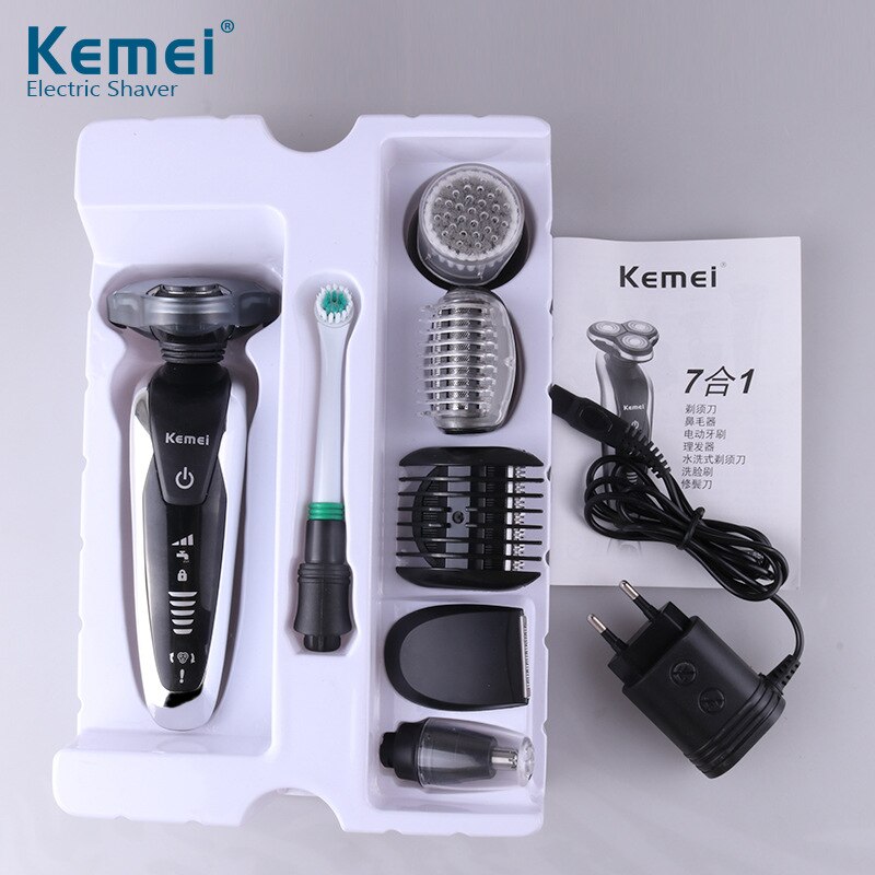 Kemei-Afeitadora eléctrica recargable para hombres, maquinilla de afeitar con Triple hoja, cabeza flotante, resistente al agua, 220-240V, 35D