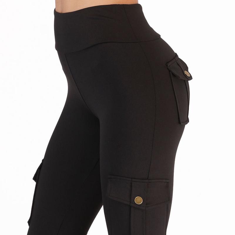 Sorte løbtights kvinder lomme sport leggings høj talje elastisk træning yoga kompression bukser skubbe åndbare bukser op: Sort / L