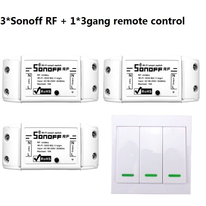 Sonoff rf Afstandsbediening Schakelaar 1 Gang 2 Way, RF433 Slimme Schakelaar, draadloze afstandsbediening touch light switch: 3RF and 3gang remote