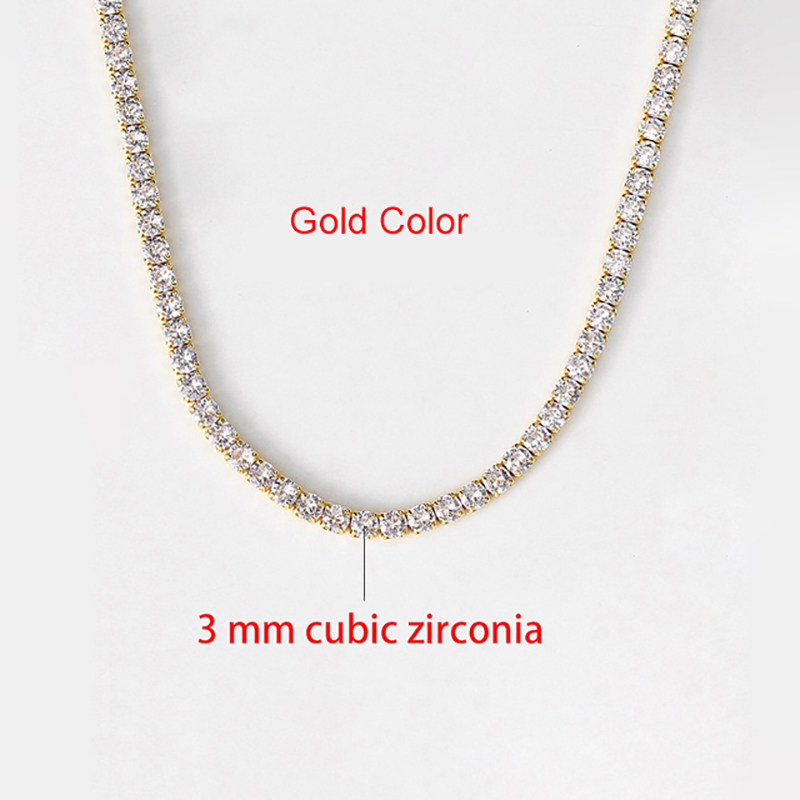Collar de cadena de tenis de lujo para mujer, Gargantilla Sexy, circonita cúbica, diamante, cuello de hip hop, accesorios de joyería OHN016: 35 cm / Oro oscuro