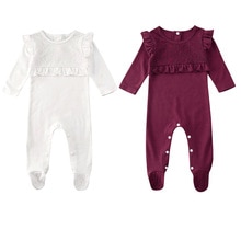 Weihnachten Neugeborene Baby Junge Mädchen Footies Kleidung Spitze Rüsche Langarm Feste Warme Outfits