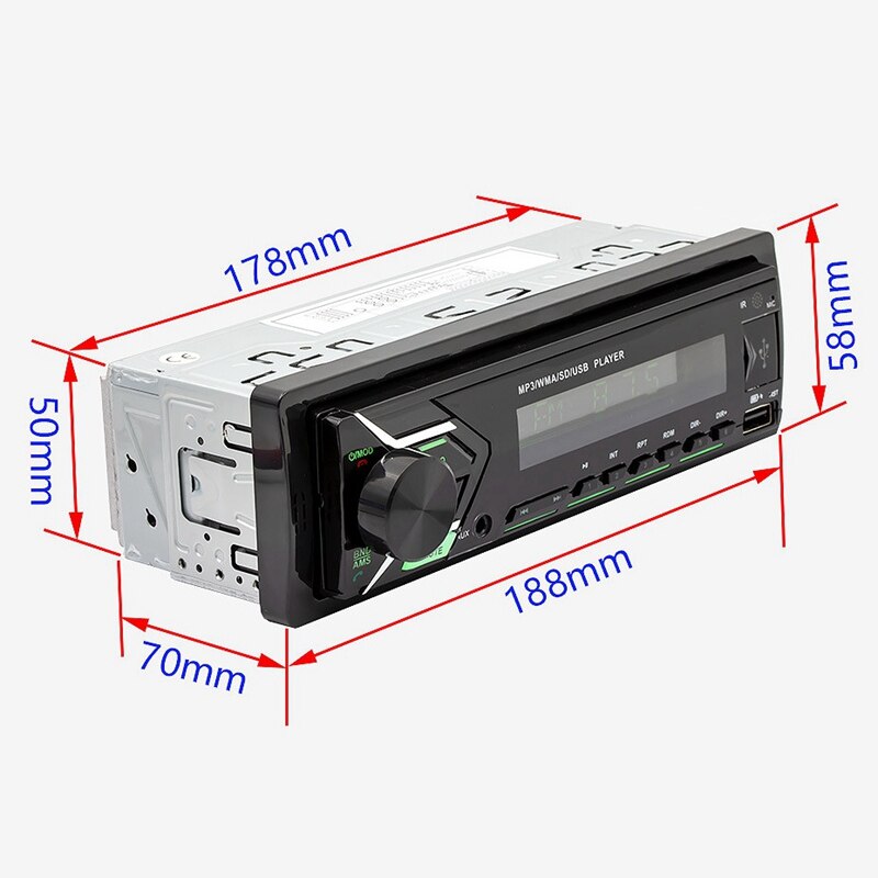 Car Radio MP3 Player FM o Music USB SD Digital Bluetooth with Auxiliary Input in Dash Slot